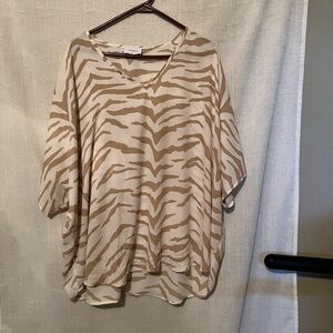 Adrienne Cream and Tan Zebra Print Blouse Size M